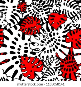 Seamless pattern with monstera leaf. Tropical background. Textile summer print