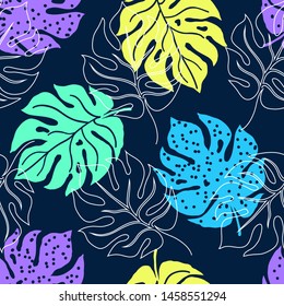 Seamless pattern with monstera leaves.It be perfect for wrapping, packaging, wallpaper, fabric, digital paper and more