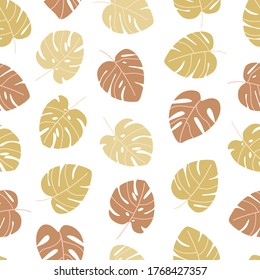 Patrón sin foco con hojas de monstera en tonos beige. Ilustración vectorial de tejidos, decoración y cubiertas.
