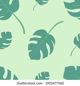 seamless pattern with Monstera leaves of different sizes and angles, made in vector. Pattern for background, packaging, decor, wallpaper, textile. 
