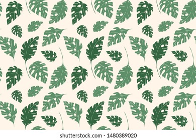 Seamless pattern. Monstera leaves on a cream background. Vector.