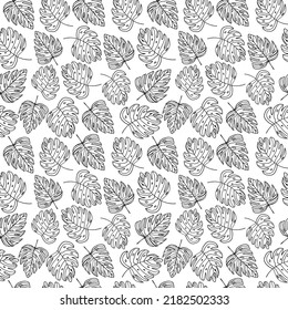 Nahtloses Muster mit Monsterablättern im realistischen Stil. Tropische Pflanzen. Vektorbotanische Illustration. Doodle-Textur. Sommer-Vektorhintergrund