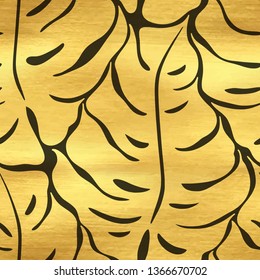 Seamless pattern with monstera leaves silhouettes. Trending tropical background. Vector illustration
