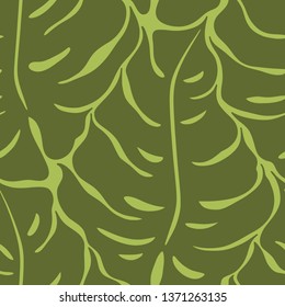 Seamless pattern with monstera leaves silhouettes. Trending tropical background. Vector illustration