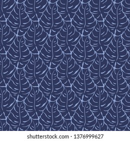 Seamless pattern with monstera leaves silhouettes. Trending tropical background. Vector illustration