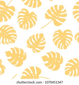 Seamless pattern of monstera leaves. Tropical leaves of palm tree background