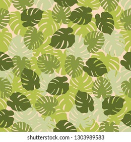 Seamless pattern with monstera leaves. Tropical background. Design for banner, poster, textile, print.