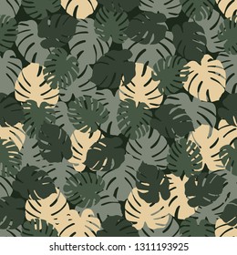 Seamless pattern with monstera leaves. Tropical background. Design for banner, poster, textile, print.