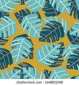 Patrón sin soldadura con hojas de monstera. Patrón tropical, papel tapiz de hojas botánicas. Fondo abstracto de la planta de philodendron. Diseño exótico para tela, impresión textil, papel envolvente. Ilustración del vector