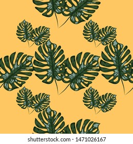 seamless pattern with monstera palm leaves. Summer tropical camouflage fabric design.
