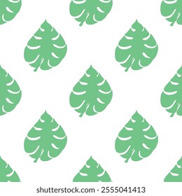 Seamless pattern with monstera tropical leaves doodle for decorative print, wrapping paper, greeting cards, wallpaper and fabric