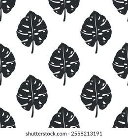 Seamless pattern with monstera tropical leaves doodle for decorative print, wrapping paper, greeting cards, wallpaper and fabric