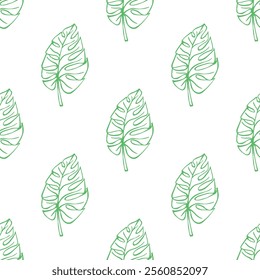 Seamless pattern with monstera tropical leaves doodle for decorative print, wrapping paper, greeting cards, wallpaper and fabric