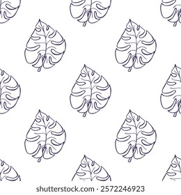 Seamless pattern with monstera tropical leaves doodle for decorative print, wrapping paper, greeting cards, wallpaper and fabric