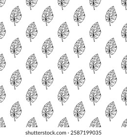 Seamless pattern with monstera tropical leaves doodle for decorative print, wrapping paper, greeting cards, wallpaper and fabric