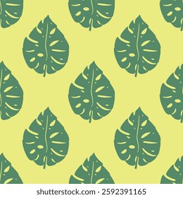 Seamless pattern with monstera tropical leaves doodle for decorative print, wrapping paper, greeting cards, wallpaper and fabric