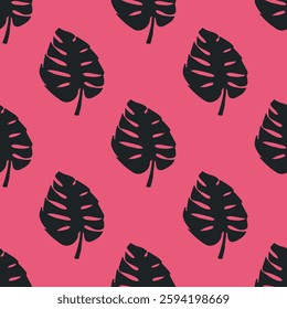 Seamless pattern with monstera tropical leaves doodle for decorative print, wrapping paper, greeting cards, wallpaper and fabric