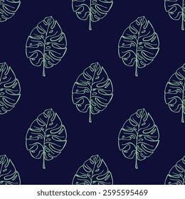 Seamless pattern with monstera tropical leaves doodle for decorative print, wrapping paper, greeting cards, wallpaper and fabric