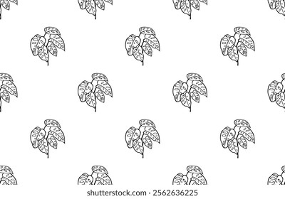 seamless pattern with monstera vintage on white background