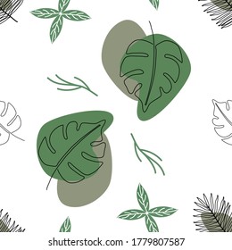 Seamless pattern monsterra tropical leaf with abstract shape and. All object are isolated. All shapes resize able. Ready to print for fabric