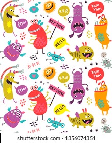 Seamless pattern with monsters