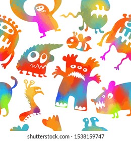 Seamless pattern monsters funny. Happy Halloween. Vector illustration