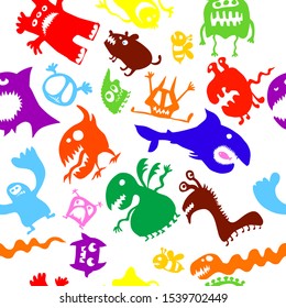 Seamless pattern monsters funny. Happy Halloween. Vector illustration