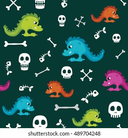 seamless pattern with monsters halloween