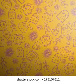Seamless pattern with monsters on light background