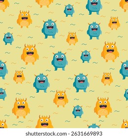 seamless pattern with monsters on a light background