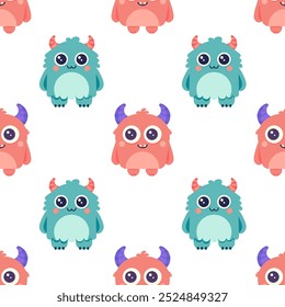 Seamless pattern with monsters. Vector children's background