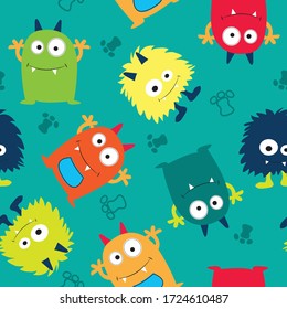 seamless pattern with monsters vector illustration, vector textile fabric print, wrapping paper