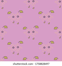 Seamless pattern with monsters vector illustration. Perfect for kids bedroom, nursery decoration, posters, wrapping paper and wall decorations.