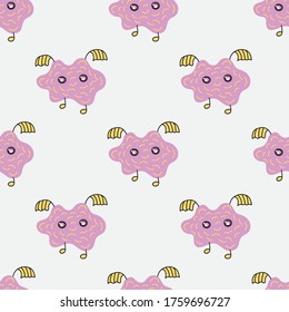 Seamless pattern with monsters vector illustration. Perfect for kids bedroom, nursery decoration, posters, wrapping paper and wall decorations.
