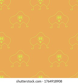 Seamless pattern with monsters vector illustration. Yellow elements at orange background. Perfect for kids bedroom, nursery decoration, posters, wrapping paper and wall decorations.