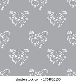 Seamless pattern with monsters vector illustration. Yellow elements at orange background. Perfect for kids bedroom, nursery decoration, posters, wrapping paper and wall decorations.