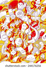Seamless pattern of monsters.Abstract, cartoon design. world doodles and monsters.
