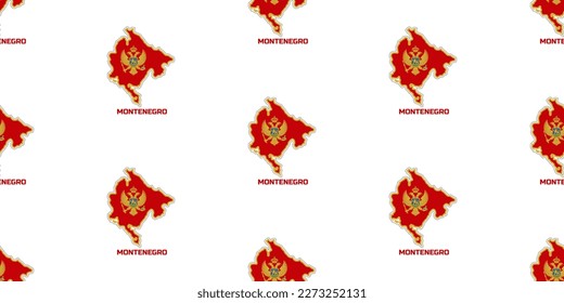 Patrón sin foco del mapa del país montenegro en los colores de la bandera montenegro.  Con la leyenda del nombre del país "MONTENEGRO".