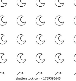 Seamless pattern with moon. Black and white outline image. Vector illustration. Print for fabric, wrapping paper, and notebook covers.