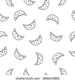 Seamless pattern of moon in doodle style with texture on white background. vector illustration