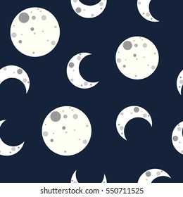 Seamless pattern the moon and half moon. Sweet dreams. Vector Illustration.