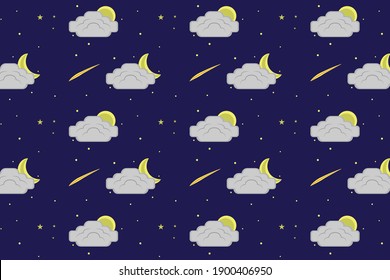 seamless pattern with moon, month and stars