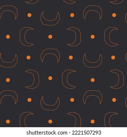 seamless pattern with moon motifs on a dark background.  vector illustration of repeating moon linear pattern