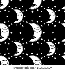 seamless pattern with moon. night. black and white vector