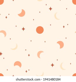Seamless pattern with moon phases. Bohemian art. Vector illustration. Trendy texture for print.