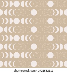 Seamless pattern with moon phases, stars. Vector astronomy Illustration.