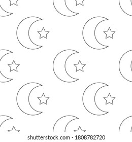 Seamless pattern with moon and star on white background vector illustration.