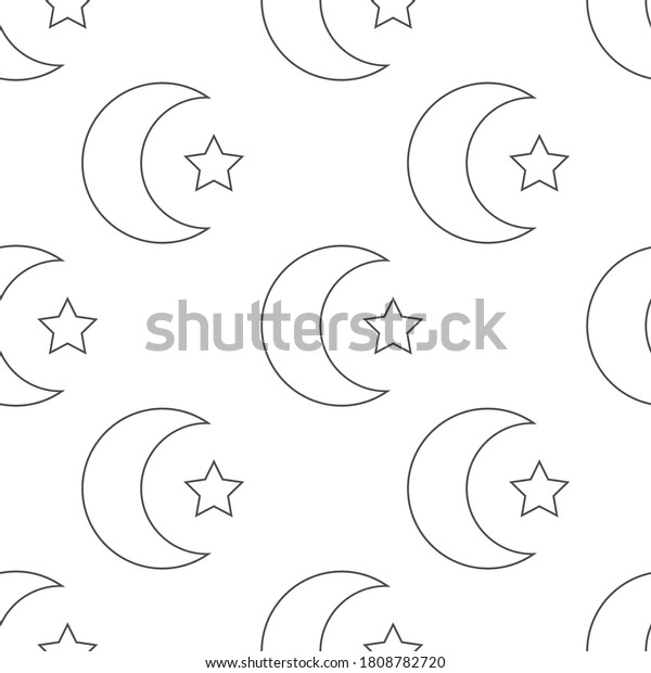 Seamless pattern with moon and star on\
white background vector\
illustration.