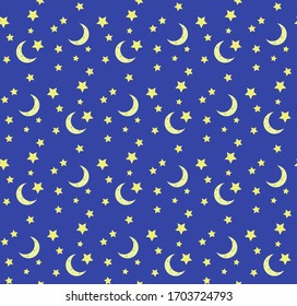 Patrón impecable con luna y estrellas.