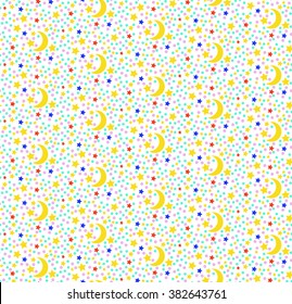 Seamless pattern with a moon and stars